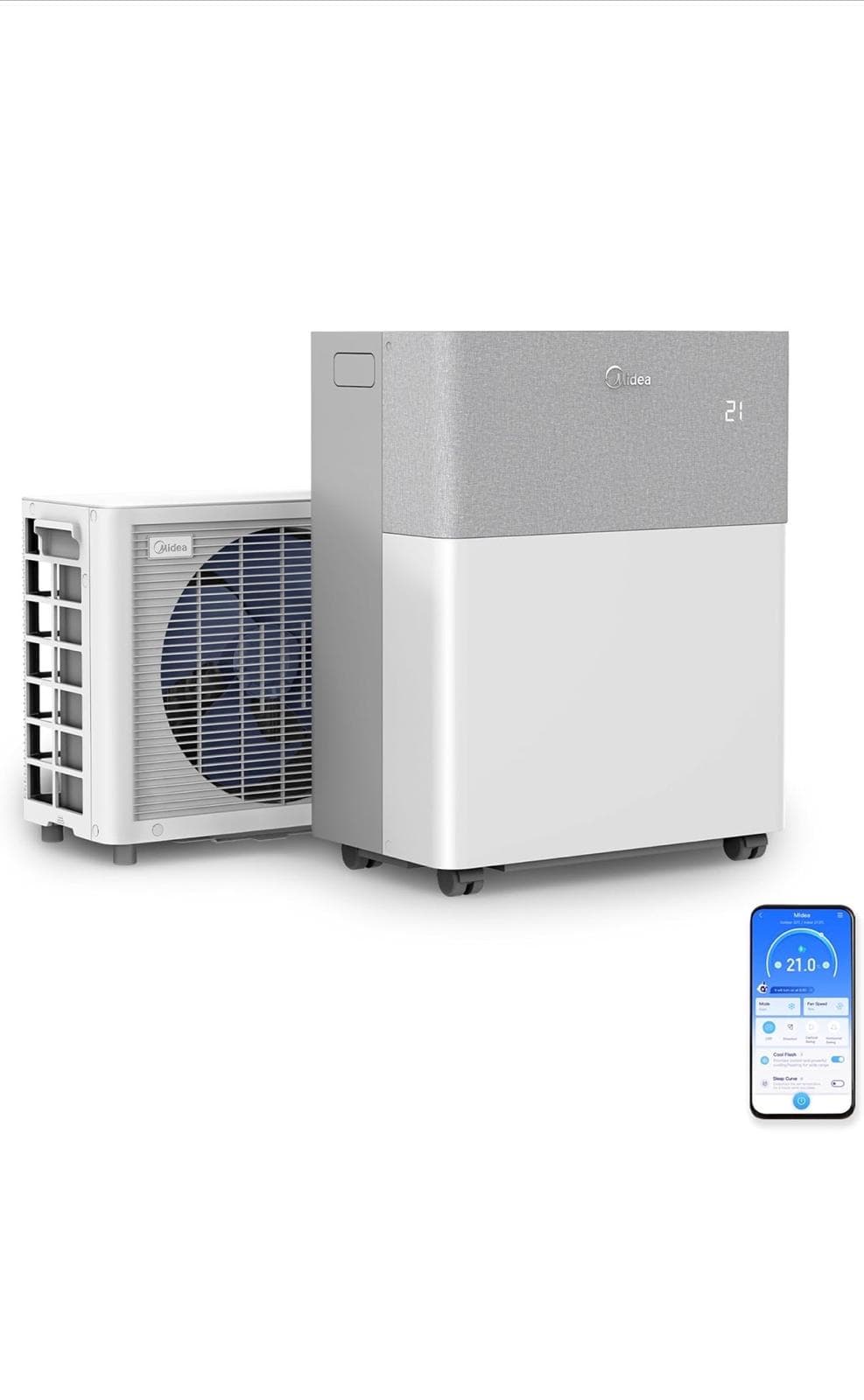 Midea Portasplit 12000 BTU Mobile Air Conditioner, Cooling A++/Heating A+, 42m², 39dB Silent Mode